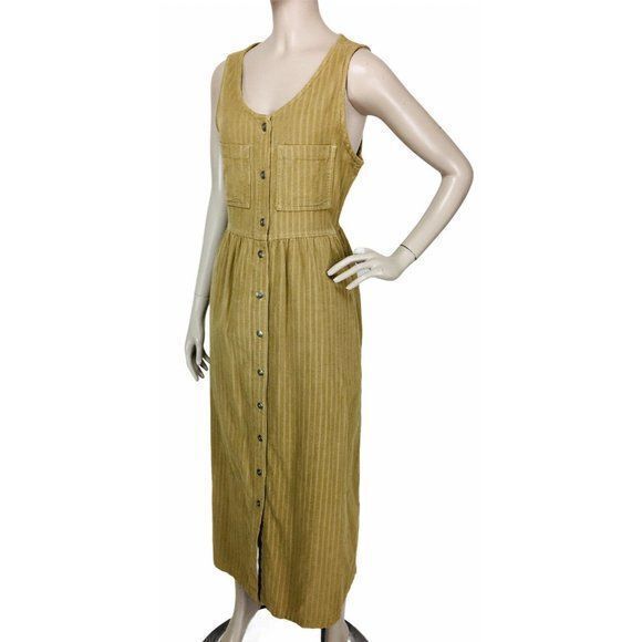 Vintage 80s 100% Cotton Corduroy Jumper Sleeveless Button-Down Brown Dress Sz. 6 - Picture 5 of 9